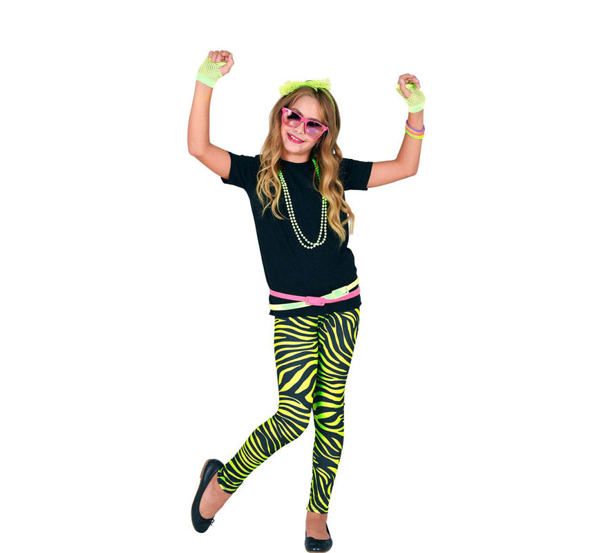 Leggings Neón Verde Animal Print Años 80 Infantiles