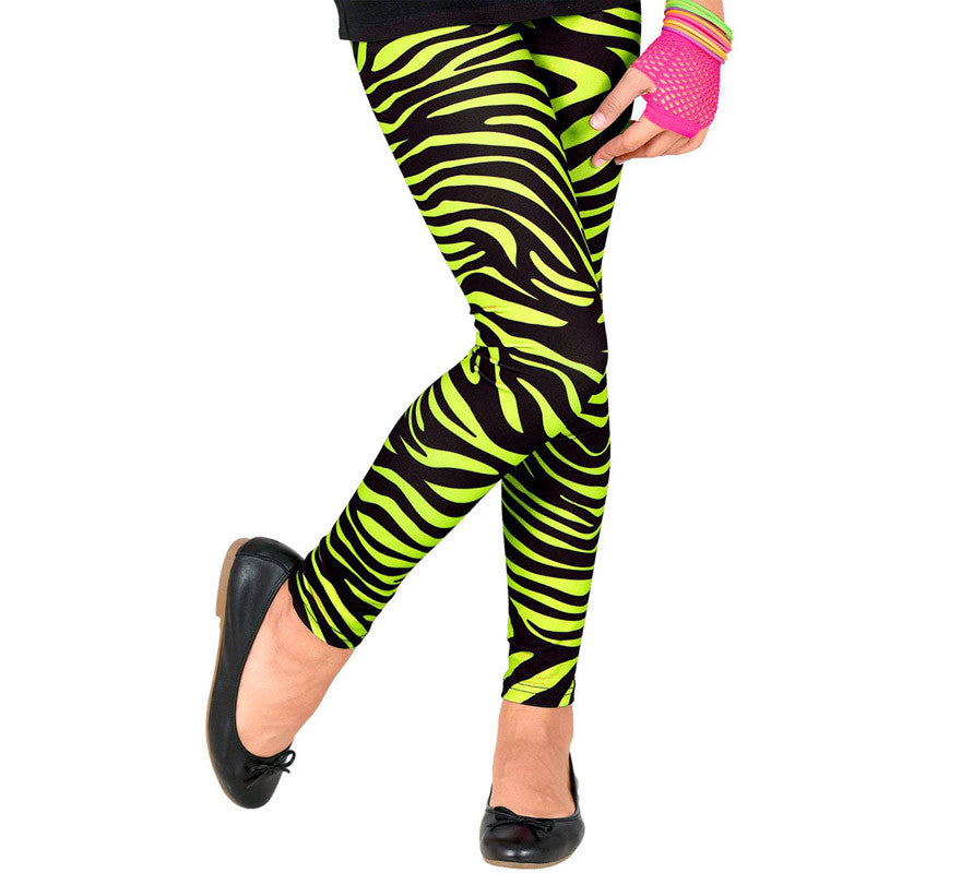 Leggings Neón Verde Animal Print Años 80 Infantiles