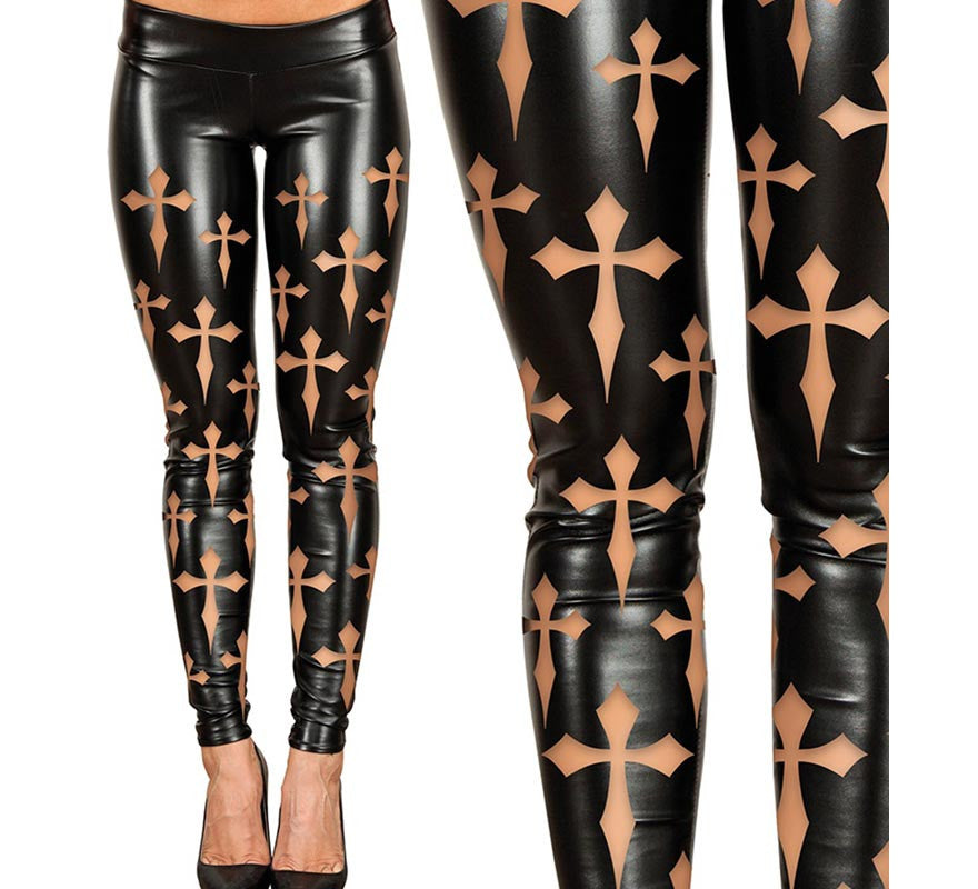 Translation missing: en.Leggins Cruces negros Símil Piel para mujer
