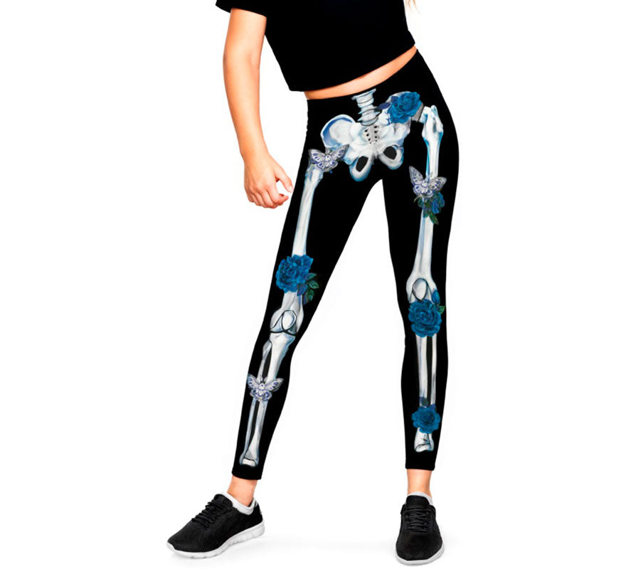 Translation missing: en.Leggins de Esqueleto con Flores azules para niña