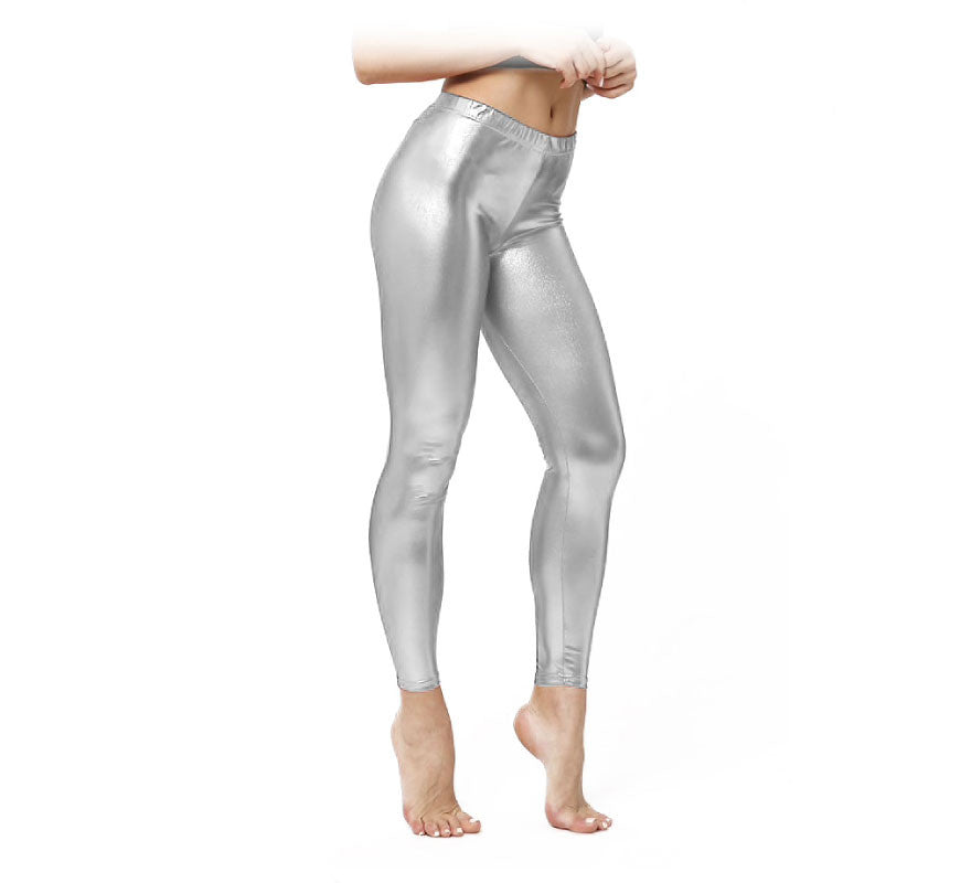 Leggins Metalizado plateado para mujer