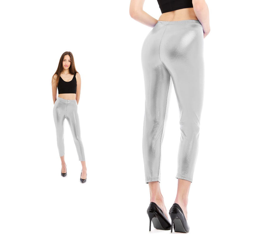 Leggins Metalizado plateado para mujer