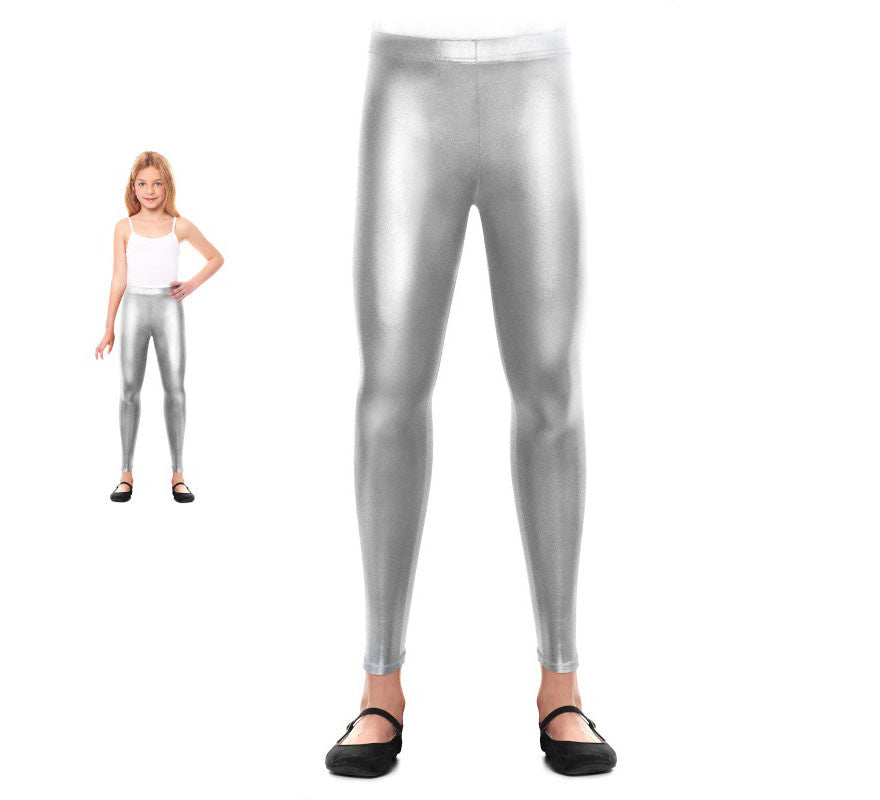 Translation missing: en.Leggins Metalizado plateado para niña