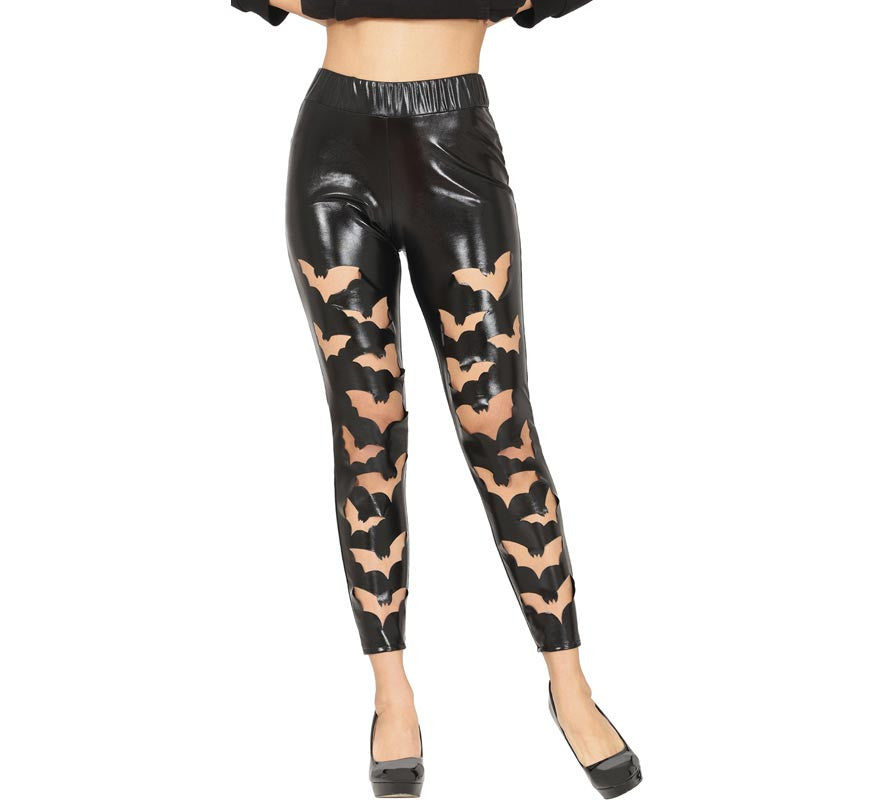 Translation missing: en.Leggins Murciélagos negros Símil Piel para mujer