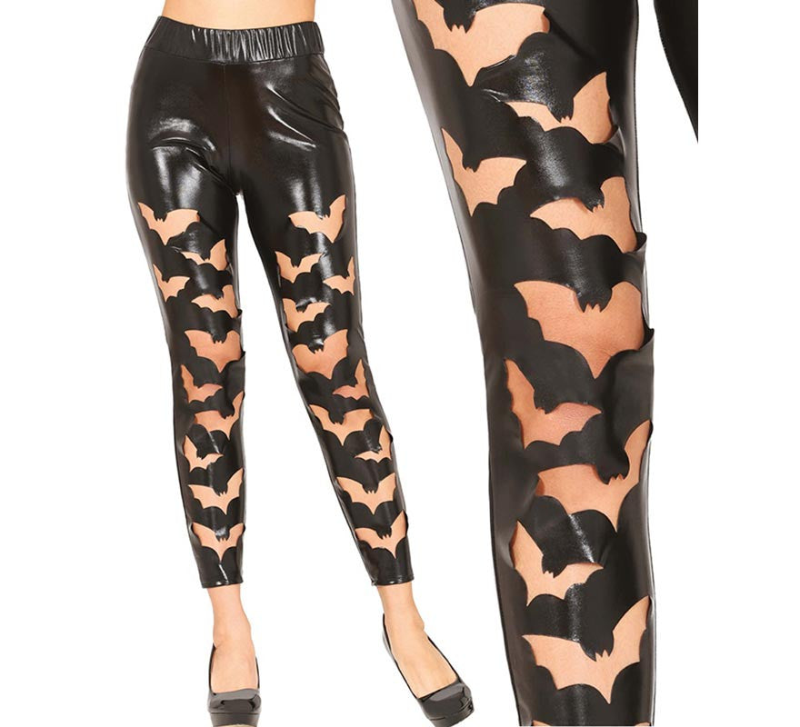 Leggins Murciélagos negros Símil Piel para mujer