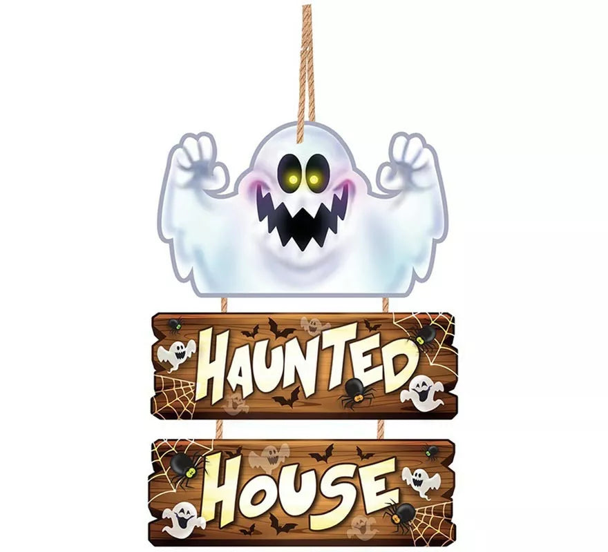 Letrero de Madera Haunted House 32x21 cm