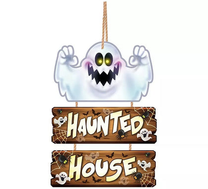 Letrero de Madera Haunted House 32x21 cm