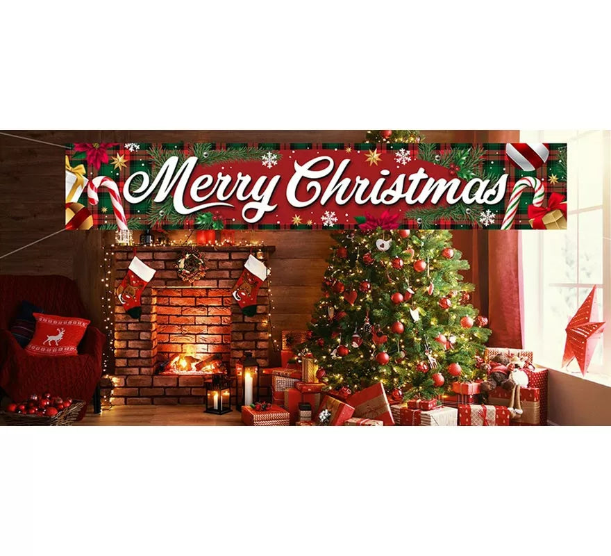 Letrero Merry Christmas de tela de 290x50 cm