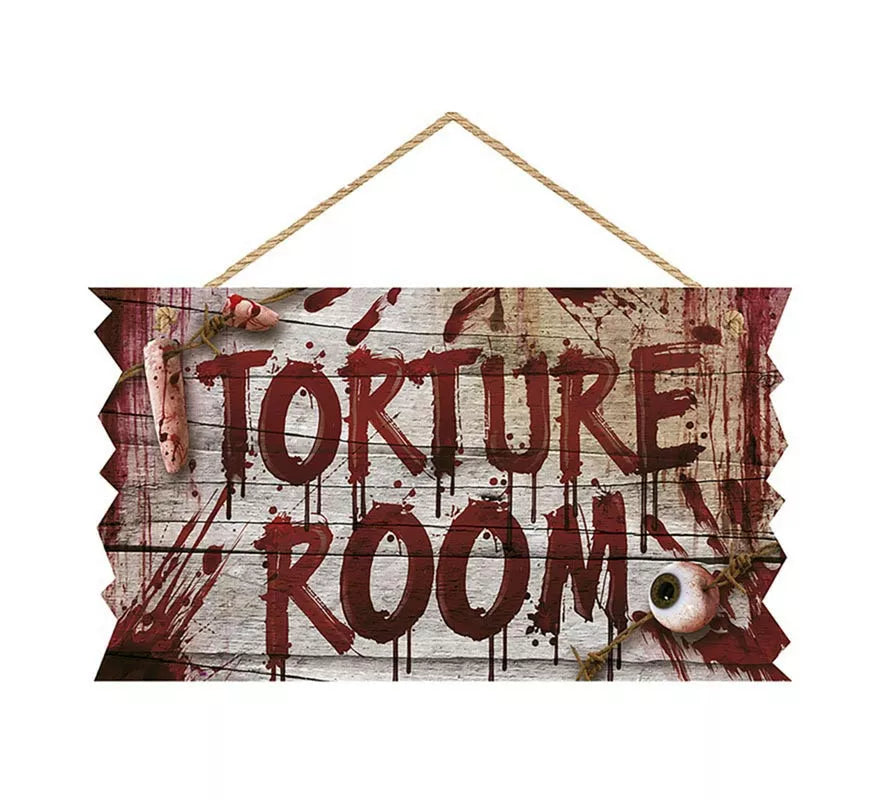 "Letrero ""Torture Room"" de madera de 35x20 cm "