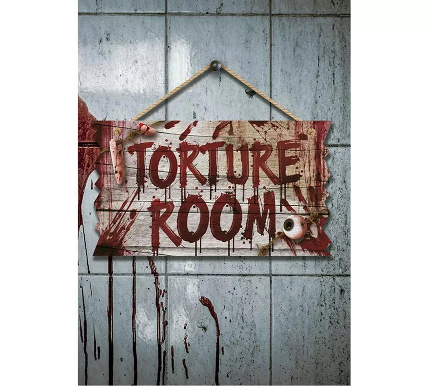 "Letrero ""Torture Room"" de madera de 35x20 cm "