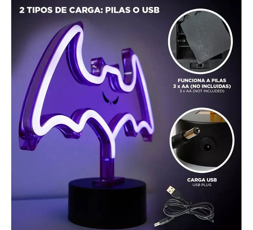 Luz neón de Murciélago con Soporte de 27x9x20 cm