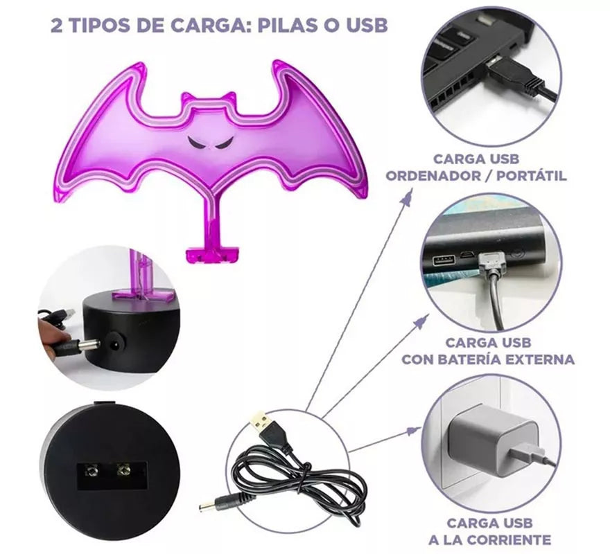 Translation missing: en.Luz neón de Murciélago con Soporte de 27x9x20 cm