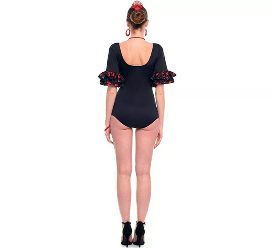 Translation missing: en.Maillot Sevillana con Volante Lunar negro y rojo para mujer