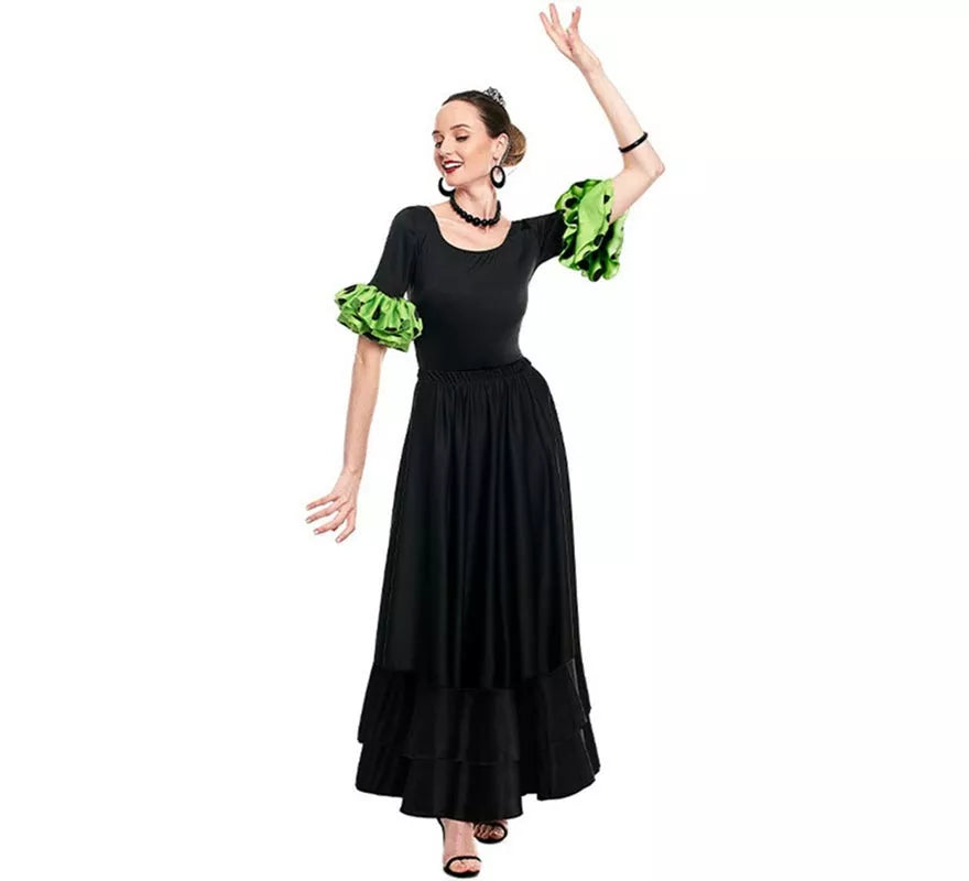Body o maillot Sevillana con Volante Lunar negro y verde para mujer