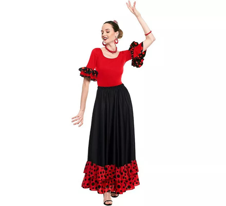 Translation missing: en.Body o maillot Sevillana con Volante Lunar rojo para mujer