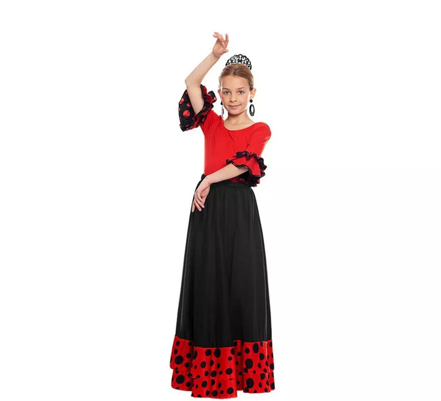 Translation missing: en.Body o maillot Sevillana con Volante Lunar rojo para niña