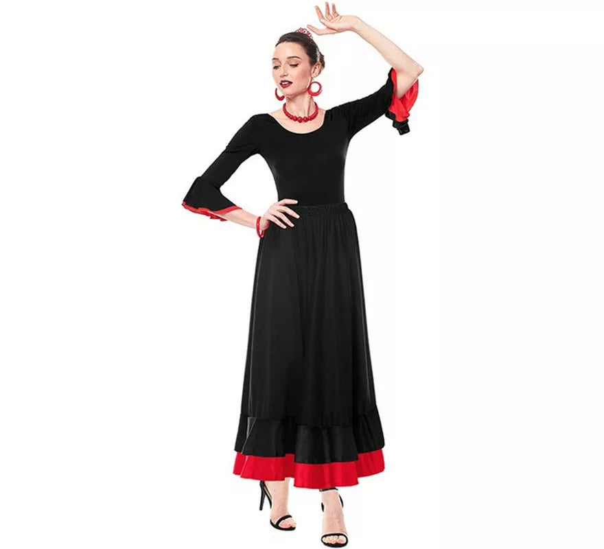 Translation missing: en.Body o maillot Sevillana con Volante negro y rojo para mujer