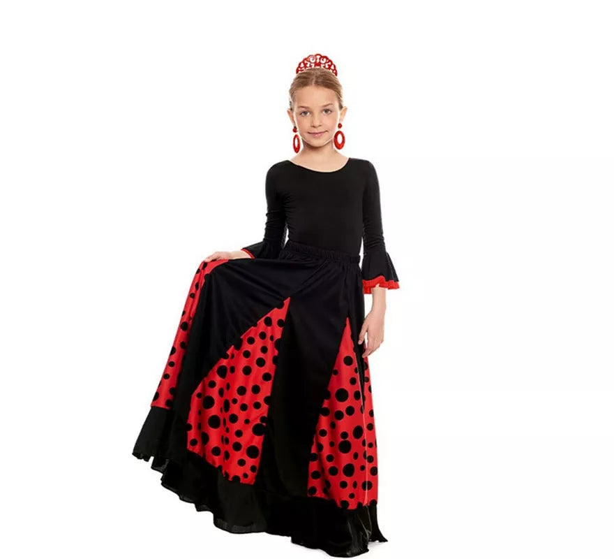 Body o maillot Sevillana con Volante negro y rojo para niña