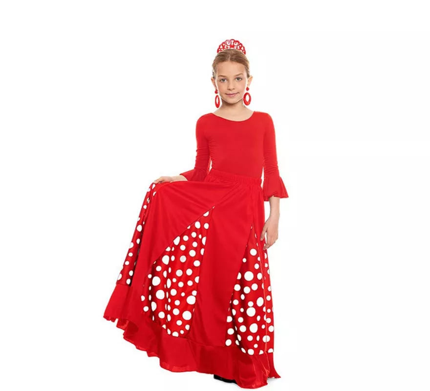Body o maillot Sevillana Licra con Volante rojo para niña