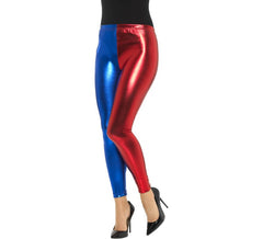 Collant arlecchino metallizzato rosso e blu per donna