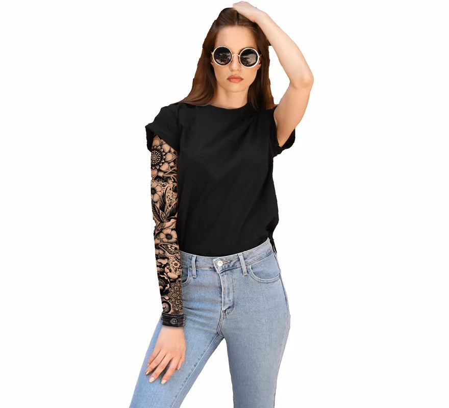 Manga de Tatuaje floral blanco y negro adulto