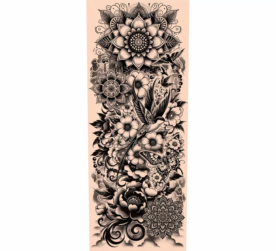 Translation missing: en.Manga de Tatuaje floral blanco y negro adulto