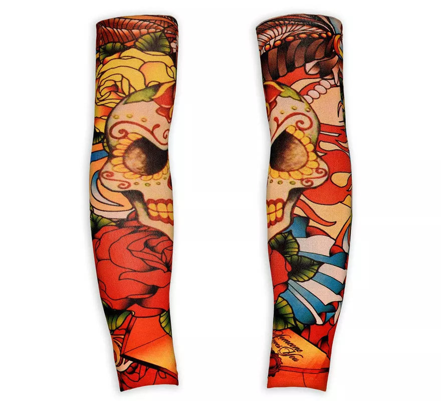 Mangas de Tatuaje de Cráneo y Rosas Pin Up Catrina