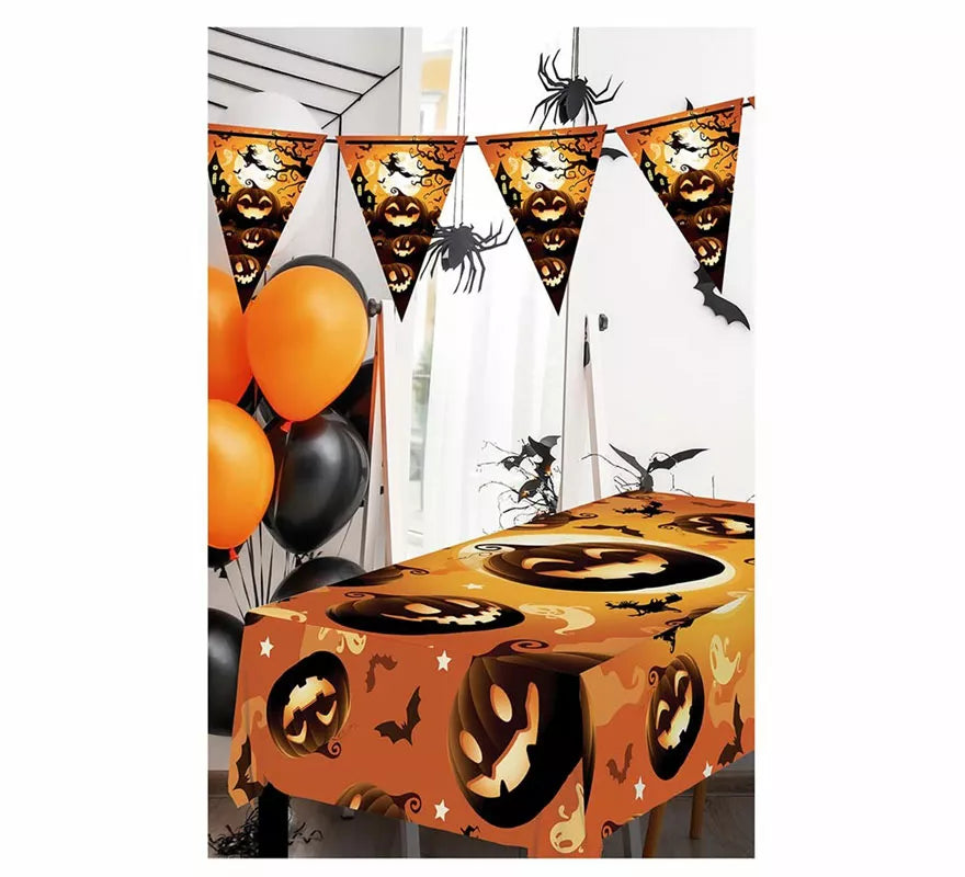 Mantel Naranja Calabazas y Brujas de 137X274 cm