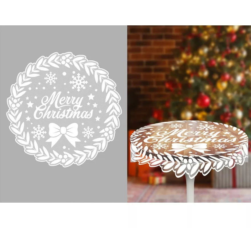 Mantel Redondo Merry Christmas Calado de 100 cm