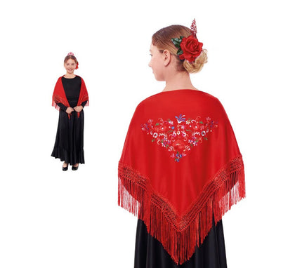 Mantón Bordado pequeño rojo de 120x45 cm