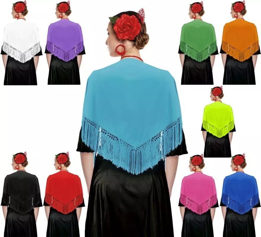 Mantón con flecos en varios colores de 120x45