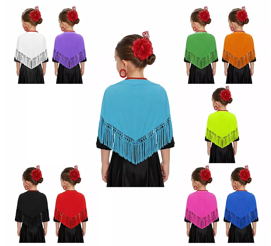 Mantón con flecos en varios colores de 120x45