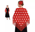 Mantón de Sevillana o Chulapa Rojo con Lunares blancos de 150x60 cm