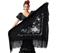 Embroidered Black Shawl 200x95 cm in assorted colours