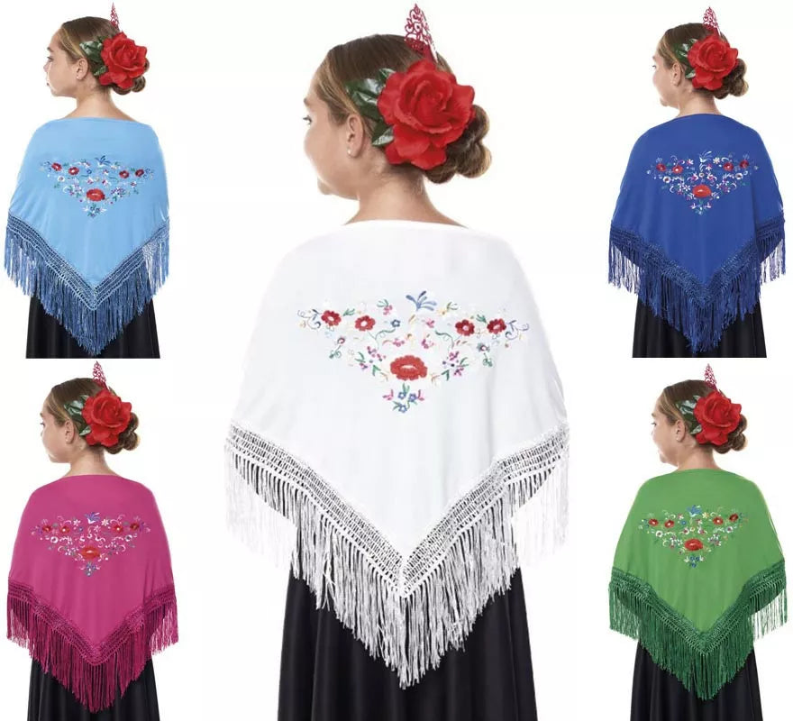 Translation missing: en.Mantón Sevillana o Chulapa bordado de 120x45 cm para niña en varios colores