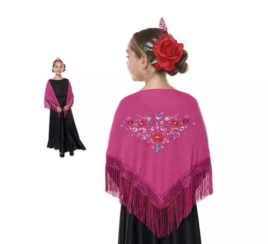 Translation missing: en.Mantón Sevillana o Chulapa bordado de 120x45 cm para niña en varios colores