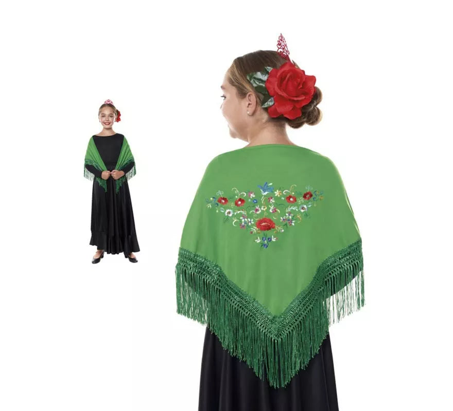 Translation missing: en.Mantón Sevillana o Chulapa bordado de 120x45 cm para niña en varios colores