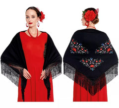 Sevillana or Chulapa Embroidered Shawl for women in various colors