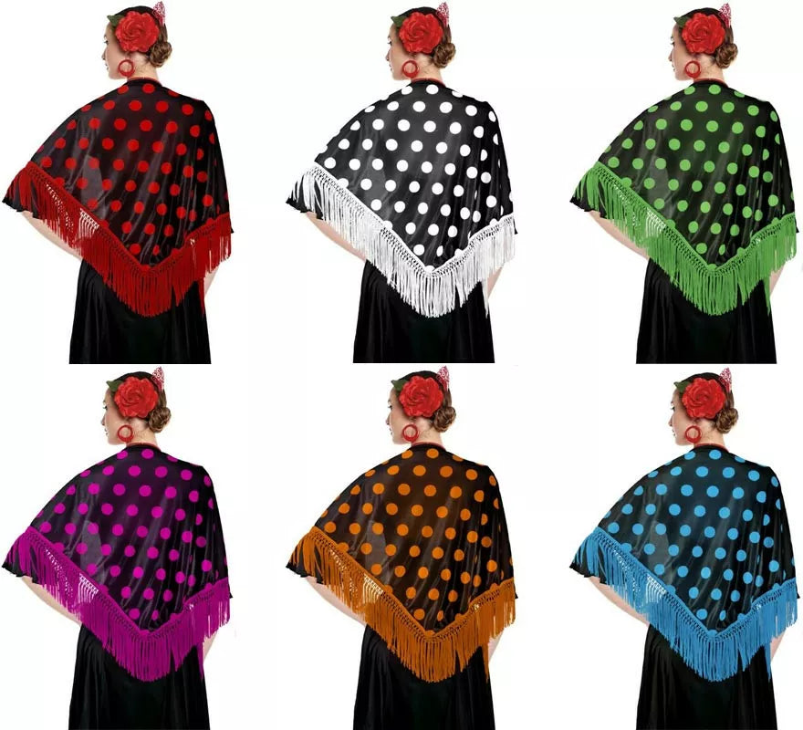 Translation missing: en.Mantón Sevillana o Chulapa de 150x60 cm negro y lunares en varios colores