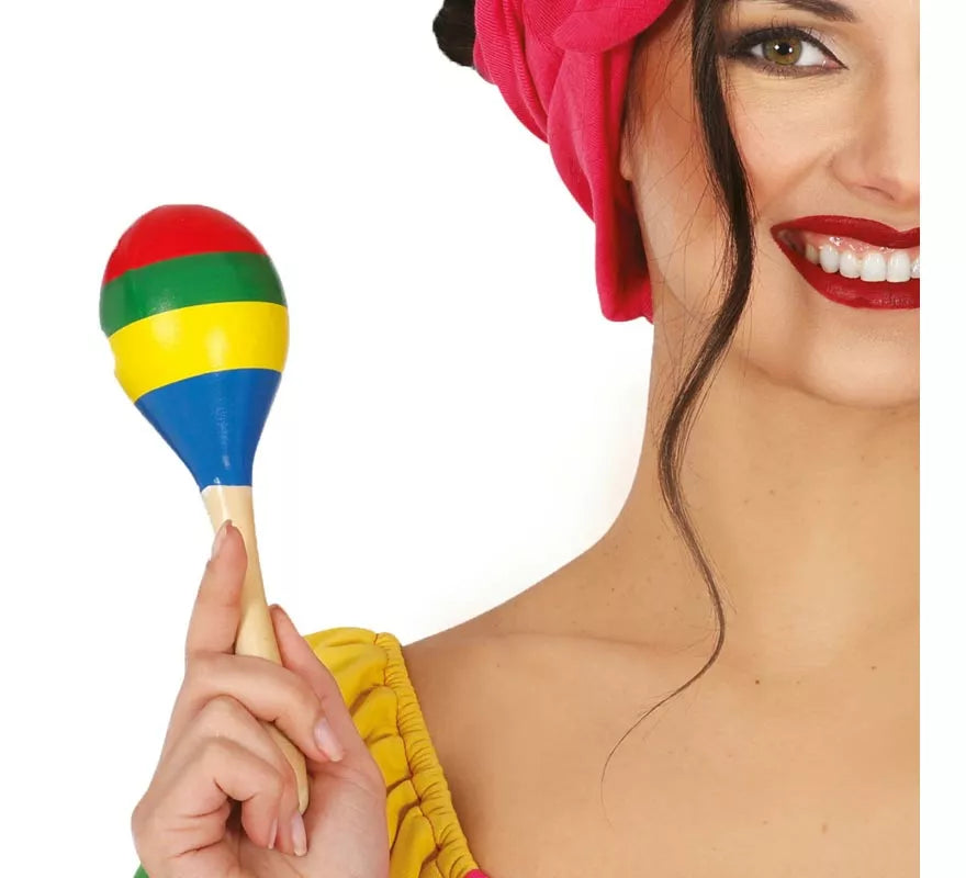 Maraca multicolor de madera de 20 cm