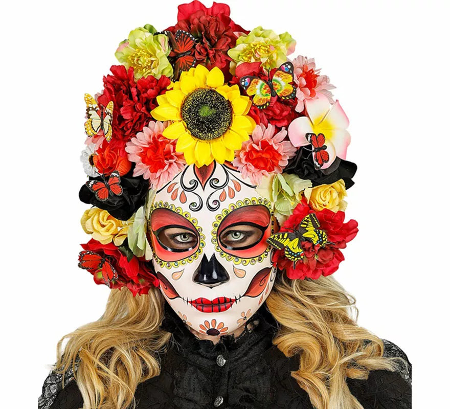 Máscara Catrina Día de Los Muertos con Flores