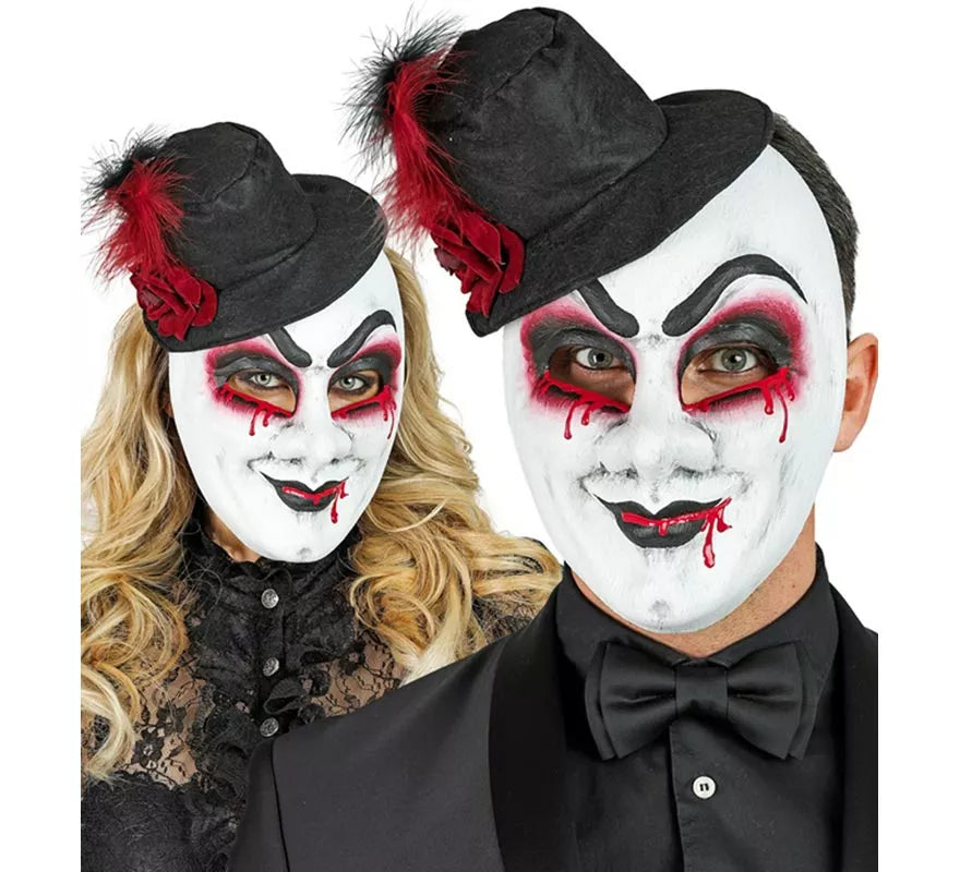 Máscara de Arlequín Sangrante con Sombrero Comedia del Arte