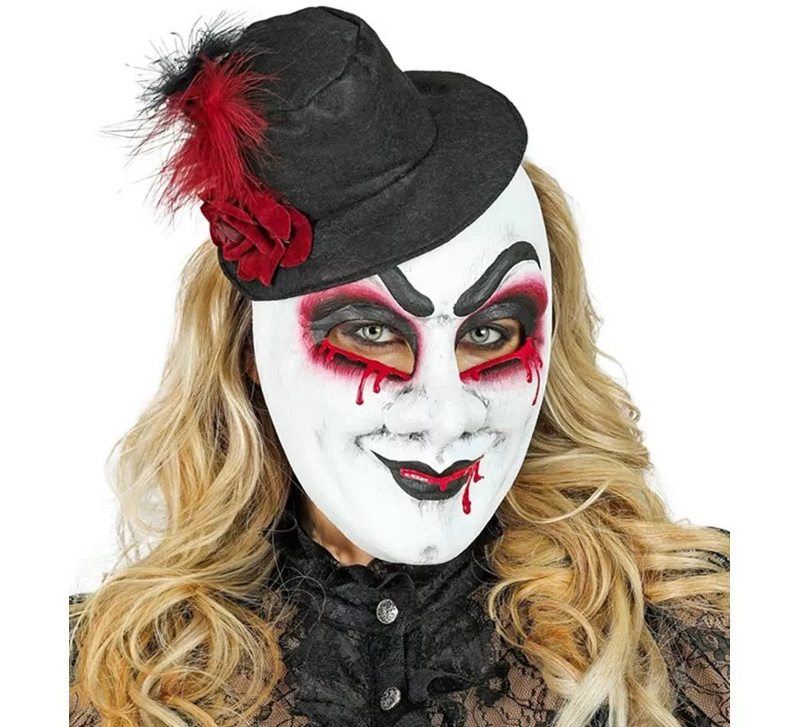 Máscara de Arlequín Sangrante con Sombrero Comedia del Arte