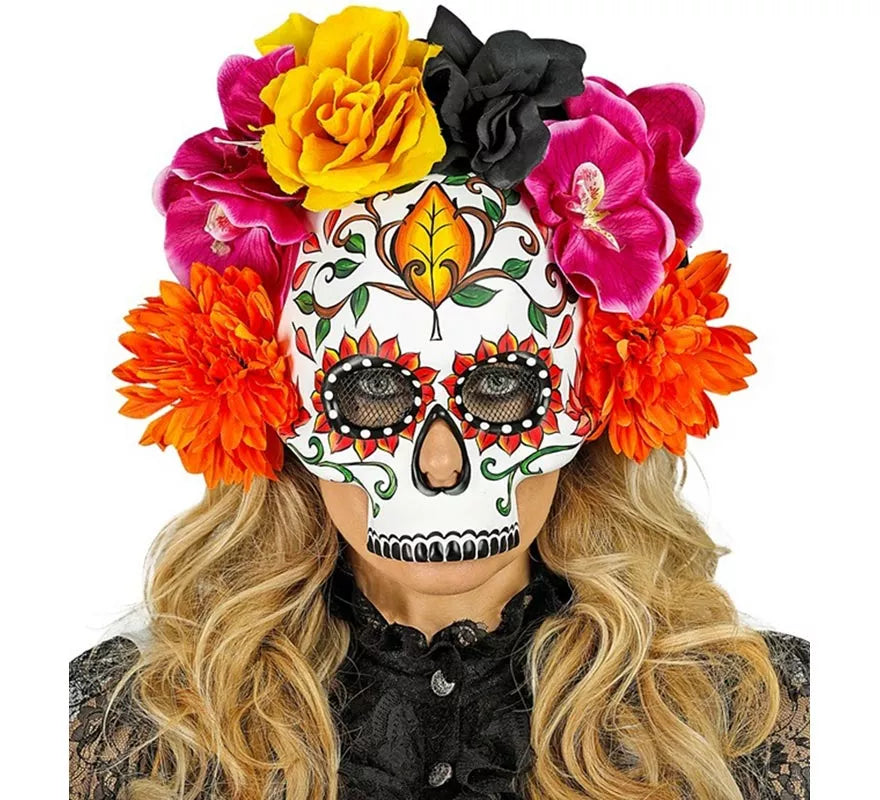 Translation missing: en.Máscara de Calavera Día de Los Muertos con Flores de Colores