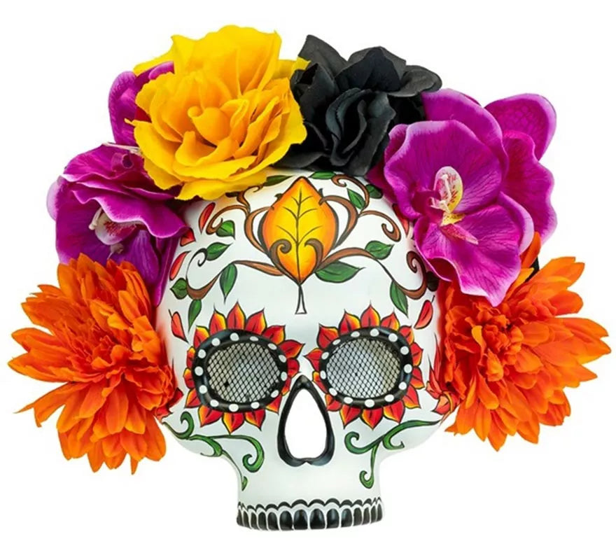 Translation missing: en.Máscara de Calavera Día de Los Muertos con Flores de Colores