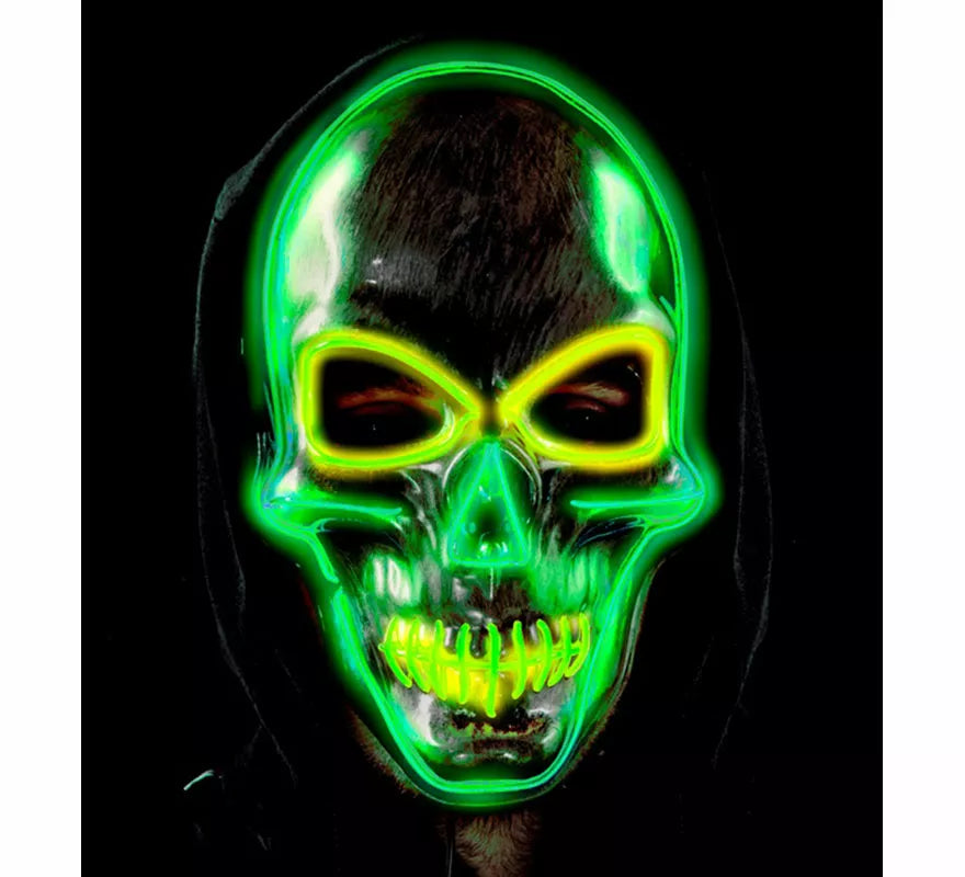Máscara de Calavera plateada con LED de Colores