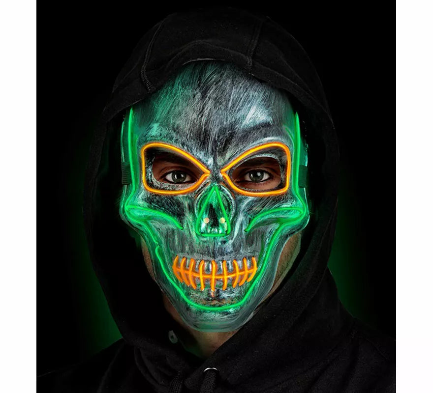 Máscara de Calavera plateada con LED de Colores