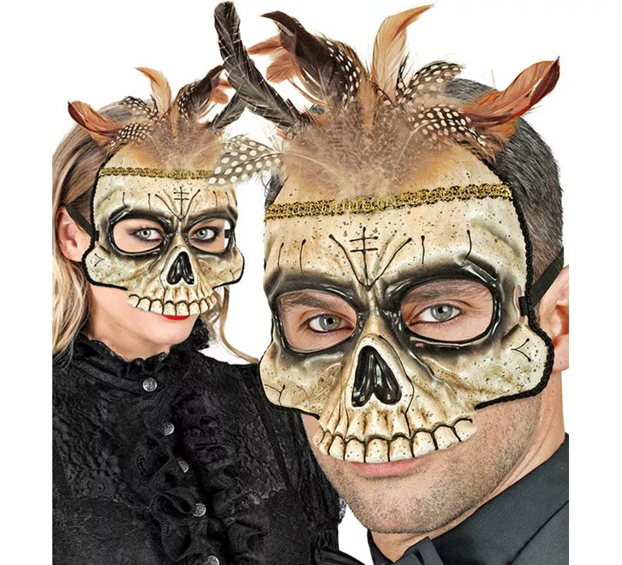 Translation missing: en.Máscara de Calavera Vudú con Plumas sin Barbilla