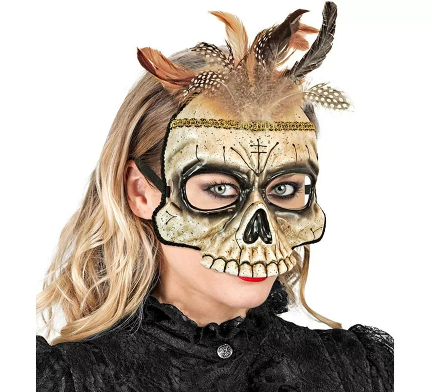 Translation missing: en.Máscara de Calavera Vudú con Plumas sin Barbilla
