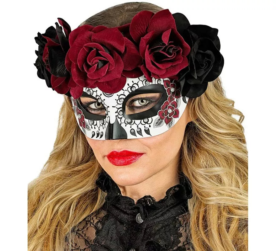 Máscara de Catrina Día de Los Muertos con Rosas
